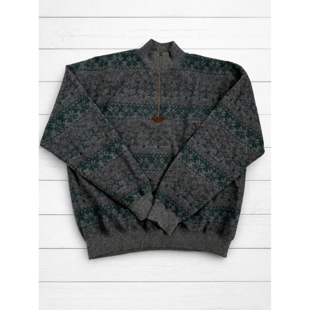 LL Bean Vintage Italy Fair Isle 1/4 Zip Wool Alpaca Sweater Mens XL Grey